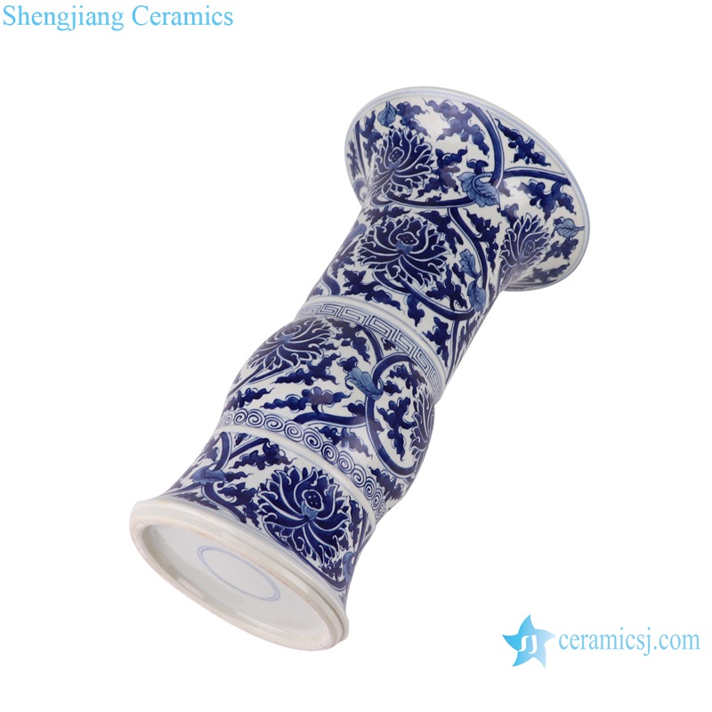 RZUL10 Blue and White Porcelain Twisted flower Design Wide Mouth Ceramic Lotus Flower Tabletop Vase