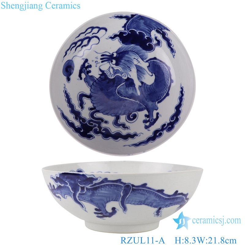 Blue and white Porcelain Dragon in the river and in the cloud Pattern Ceramic Decorative Plate