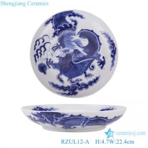 RZUL12 Jingdezhen Hand painted Dragon in the river and dragon in the cloud Pattern Decorative Plate