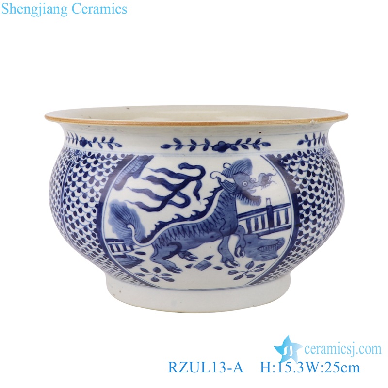 Blue and white Porcelain Antique  Landscape Unicorn and Dragon Pattern Ceramic Incense burner