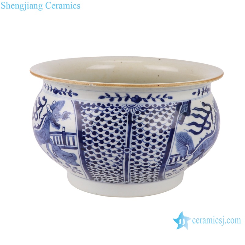 RZUL13-A-B-C Blue and white Porcelain Antique Landscape Unicorn and Dragon Pattern Ceramic Incense burner