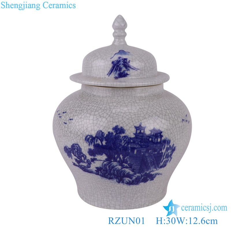 Jingdezhen Blue and white Porcelain Landscape pattern Cracked Small Lidded Ginger Jars