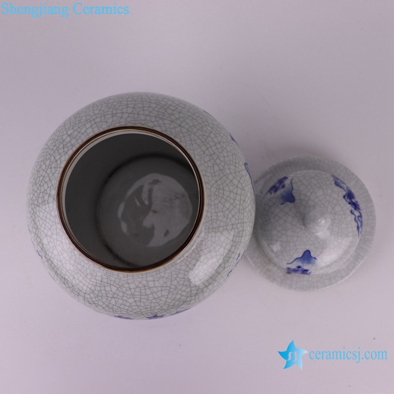 RZUN01 Jingdezhen Blue and white Porcelain Landscape pattern Cracked Small Lidded Ginger Jars