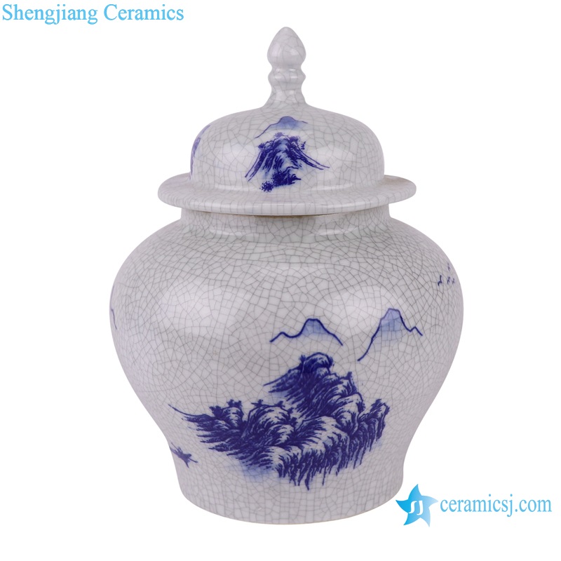 RZUN01 Jingdezhen Blue and white Porcelain Landscape pattern Cracked Small Lidded Ginger Jars