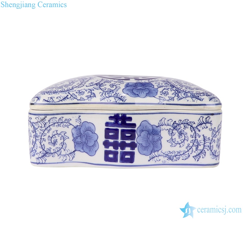 RXAE-FL09-086 Blue and white rectangular flower mouth happy pattern cashew box candy box