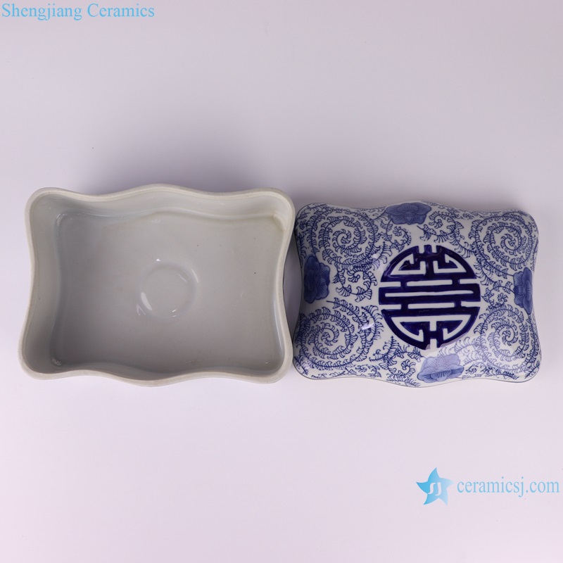 RXAE-FL09-086 Blue and white rectangular flower mouth happy pattern cashew box candy box