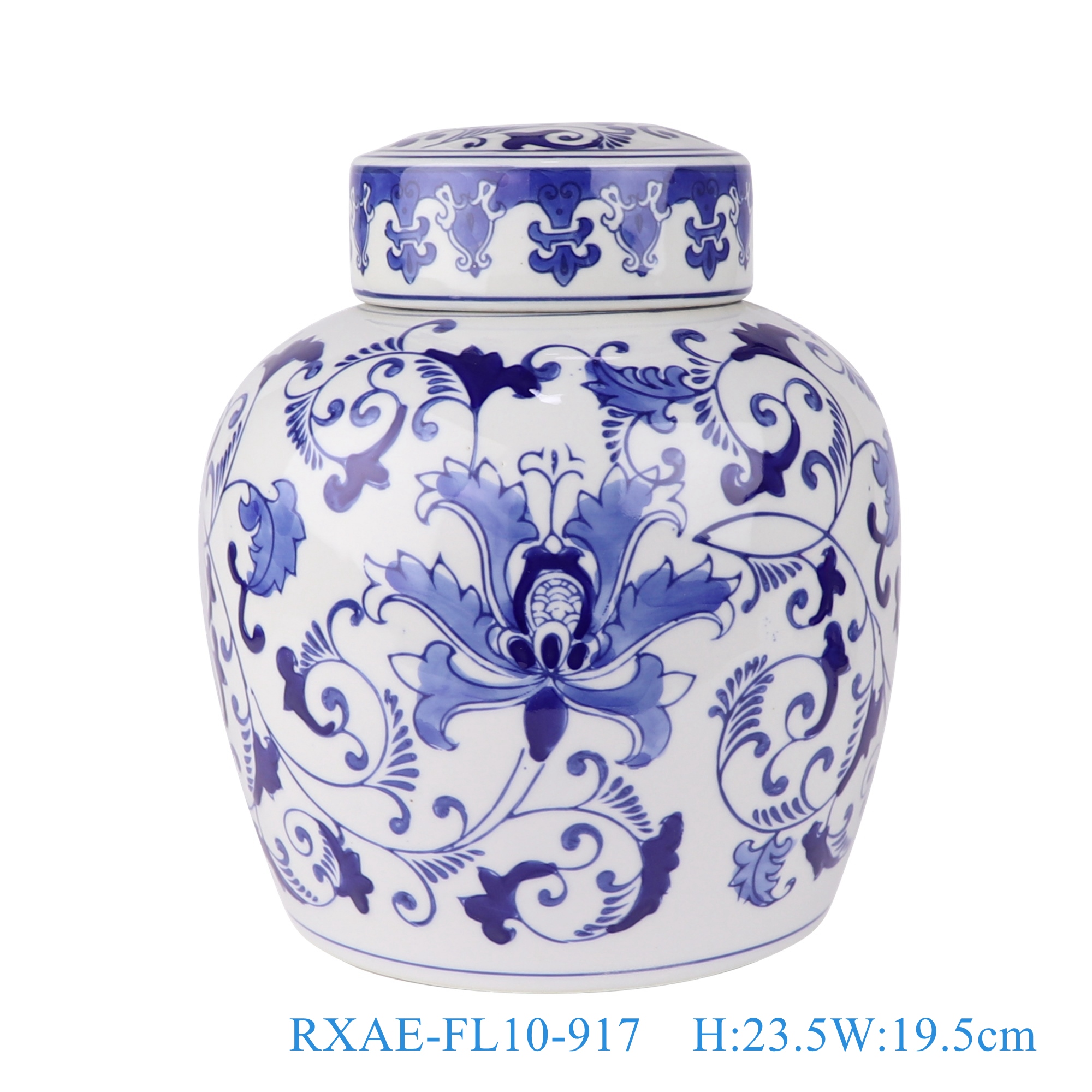 RXAE-FL10-917 Blue and white wrapped lotus flat-top pot