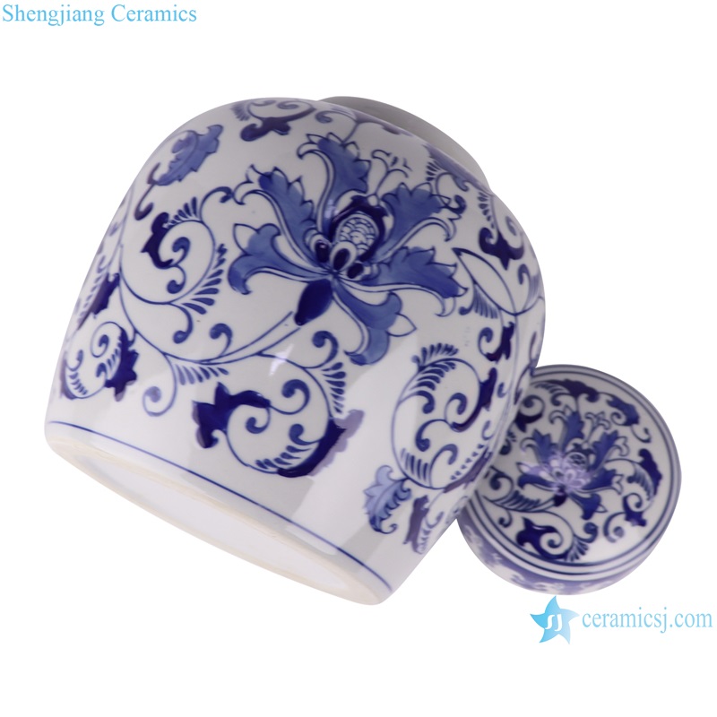 RXAE-FL10-917 Blue and white wrapped lotus flat-top pot