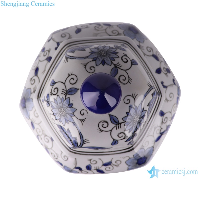 RXAE-FL17-462B Blue and white flower hexagonal jar general