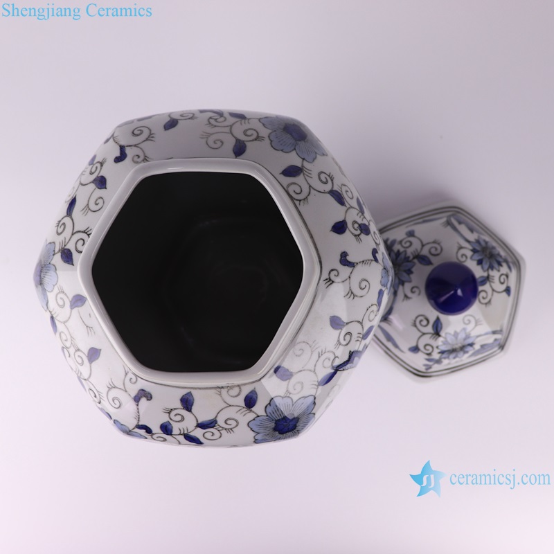 RXAE-FL17-462B Blue and white flower hexagonal jar general