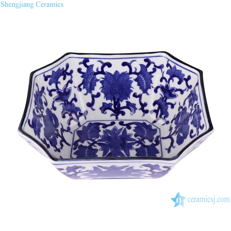 RXAE-FL19 Blue and white twined lotus rectangular bowl with eight sides
