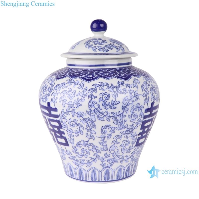 RXAE-FL19-259 Blue and white happy word grain general pot general altar