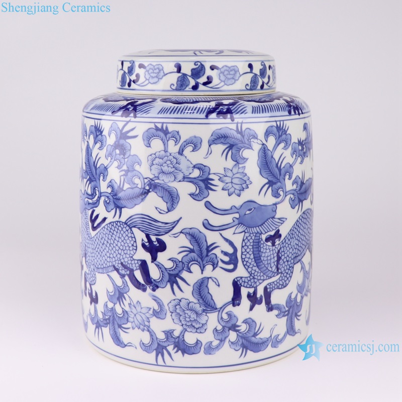 RXAE-FL19-473 Blue and white happy word grain general pot general altar