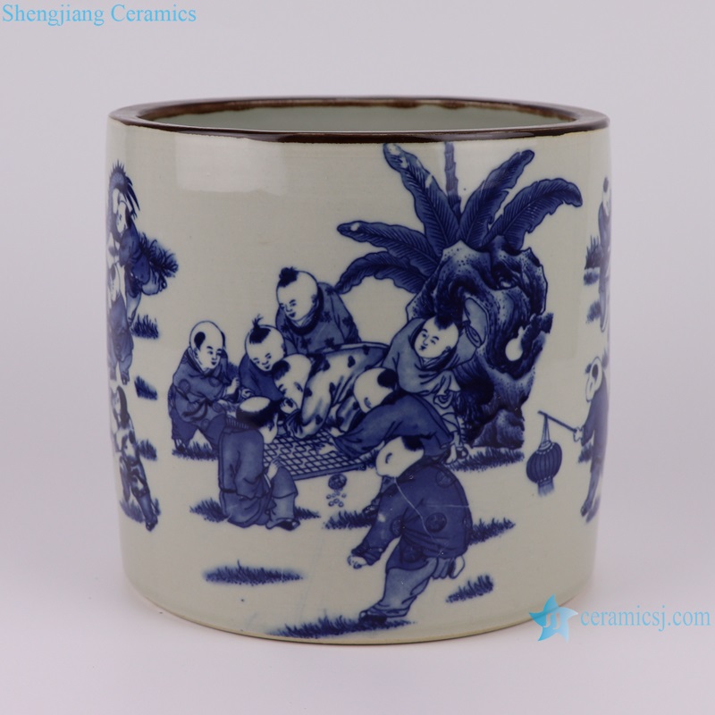 RXAF01-A Jingdezhen Porcelain Kids Playing Pattern Antique Storage Box Vases Decor Pen Holder