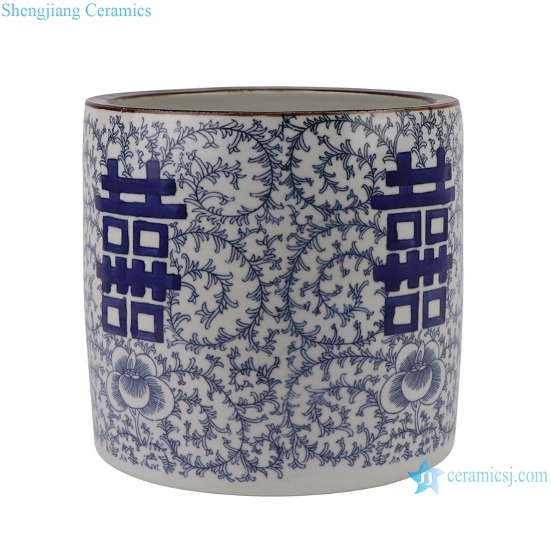 RXAF01-B Antique Ceramic Twisted Flower Happiness Letters Pen Holder Tabletop Vases Decor
