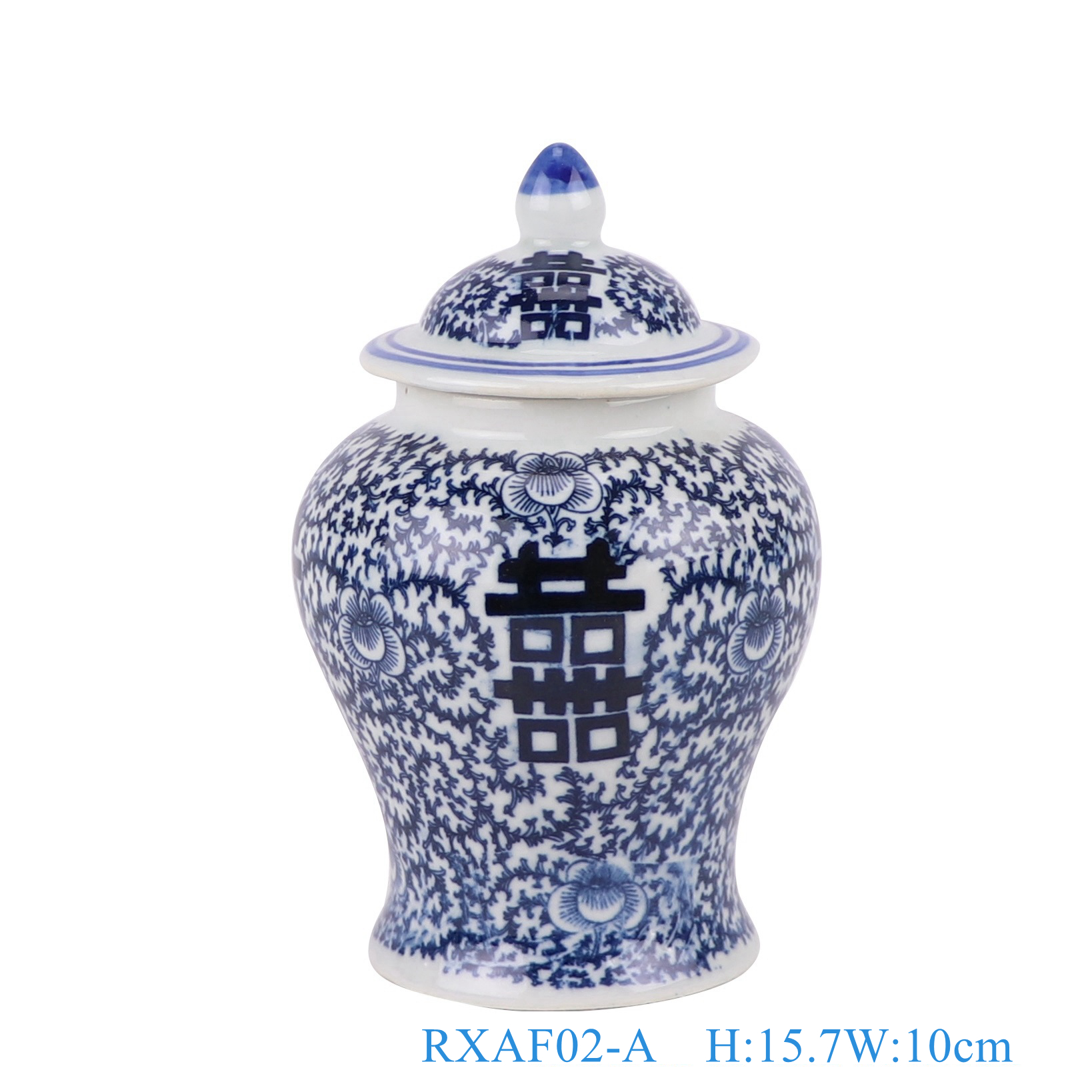 RXAF02-A Blue and white cost-efficient double happiness interlocking branches ceramic tea jar small size