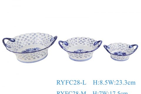 RYFC28-L-M-S blue and white ceramic porcelain pierced fruit plate