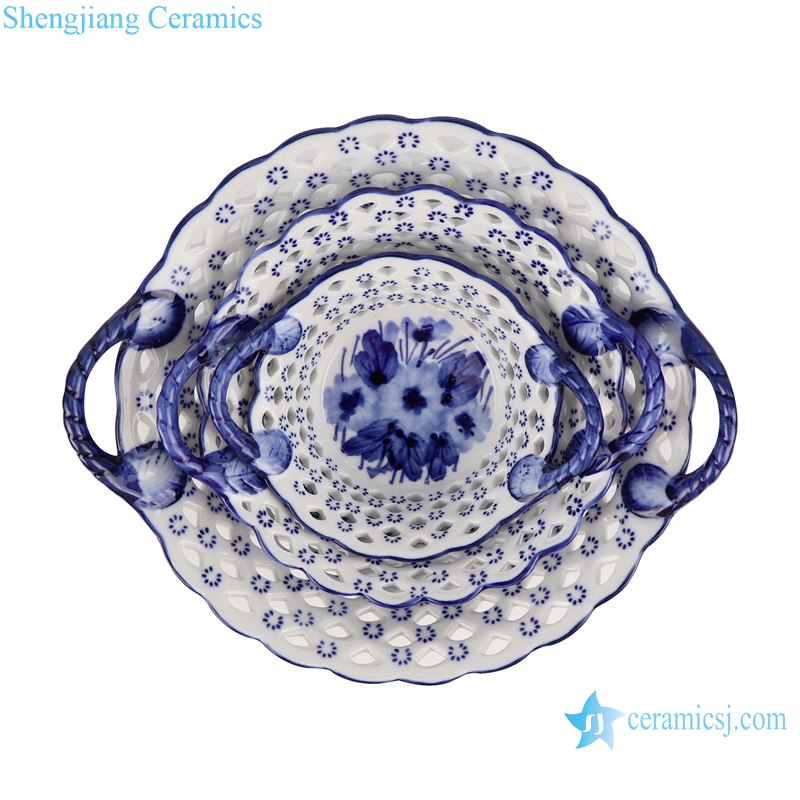 RYFC28-L-M-S blue and white ceramic porcelain pierced fruit plate