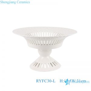 RYFC30-L pure white pierced high heel ceramic porcelain fruit plate
