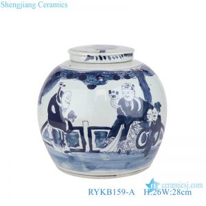 RYKB159-A Jingdezhen Blue and White figure pattern Ceramic Tea Jar