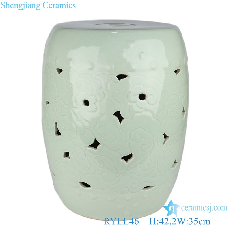 RYLL46 Celadon hollow carving drum ceramic porcelain stool cool pier
