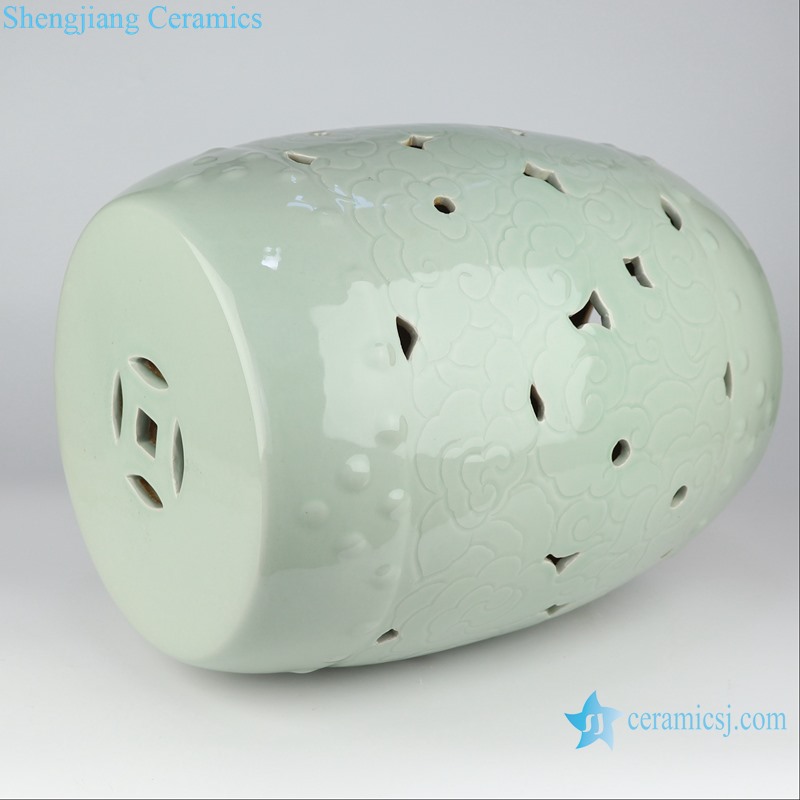 RYLL46 Celadon hollow carving drum ceramic porcelain stool cool pier
