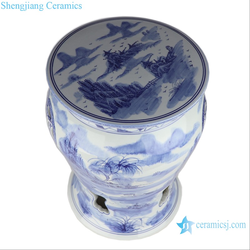 RYLL47 Jingdezhen blue and white hollow landscape pattern garden pier porcelain stool