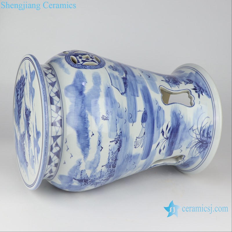 RYLL47 Jingdezhen blue and white hollow landscape pattern garden pier porcelain stool