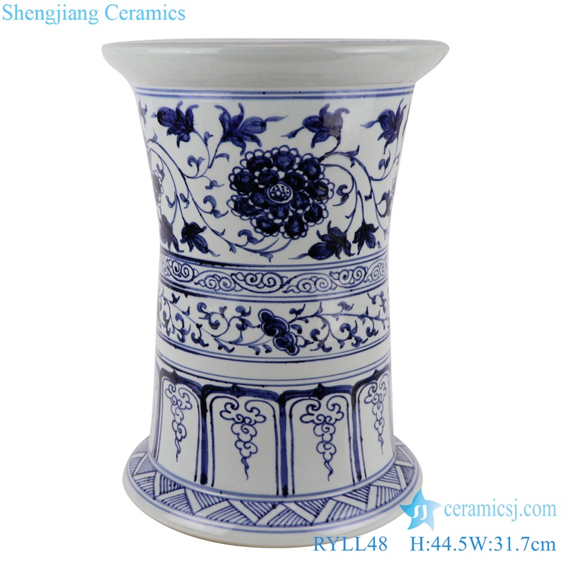 RYLL48 Blue and white twinst branch flower pattern ceramic porcelain stool