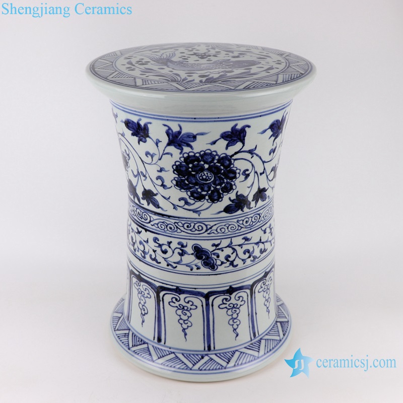 RYLL48 Blue and white twinst branch flower pattern ceramic porcelain stool