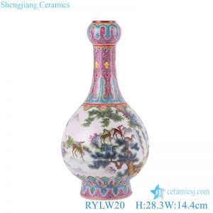 RYLW20 Jingdezhen Hand painted Antique famille rose landscape deer pattern garlic shape ceramic vase