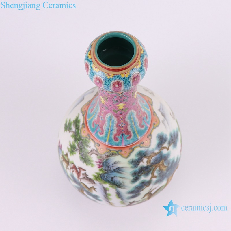 RYLW20 Jingdezhen Hand painted Antique famille rose landscape deer pattern garlic shape ceramic vase