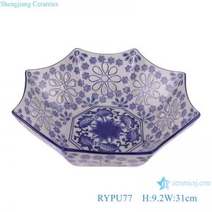 RYPU77 12inch Porcelain Hollow out Flower Octagonal shape Ceramic Fruit Candy Plates