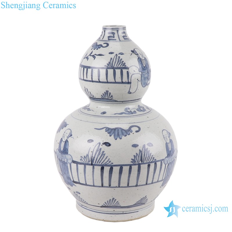 RZFB02-A-B Blue and white hand painted character pattern calabash shape ceramic porcelain vase