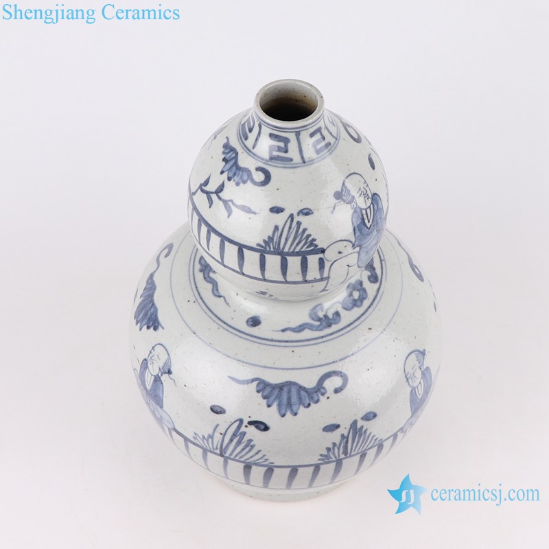 RZFB02-A-B Blue and white hand painted character pattern calabash shape ceramic porcelain vase