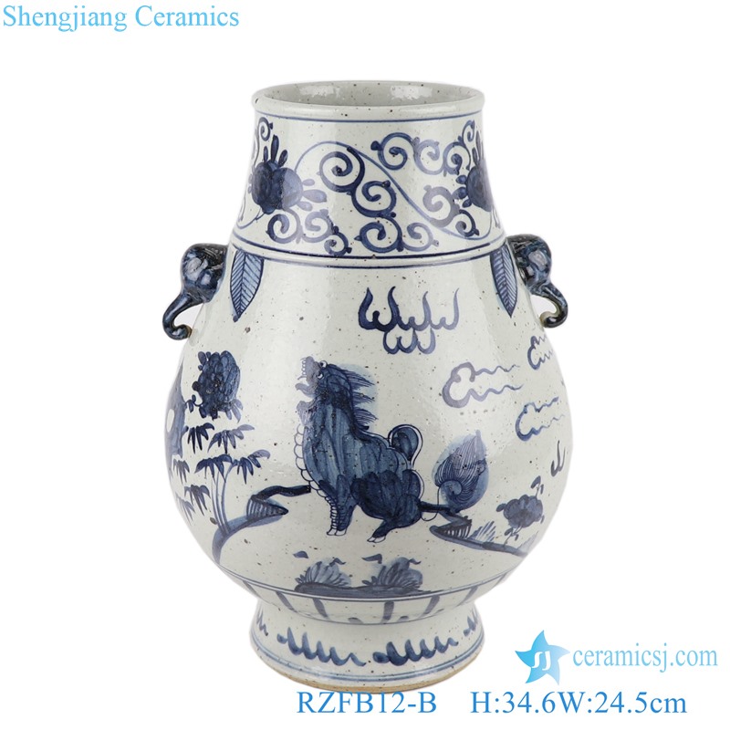 RZFB12-A-B Blue and white elephant ear kylin pattern ceramic blessing bucket FOB Refer