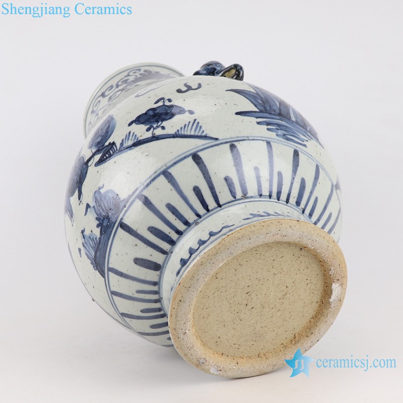 RZFB12-A-B Blue and white elephant ear kylin pattern ceramic blessing bucket vase