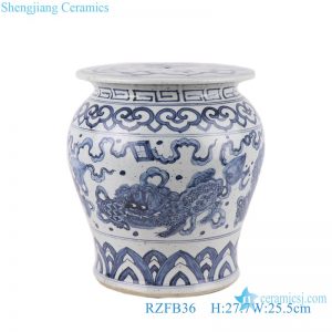 RZFB36 Blue and white lion play ball pattern ceramic porcelain stool cool pier