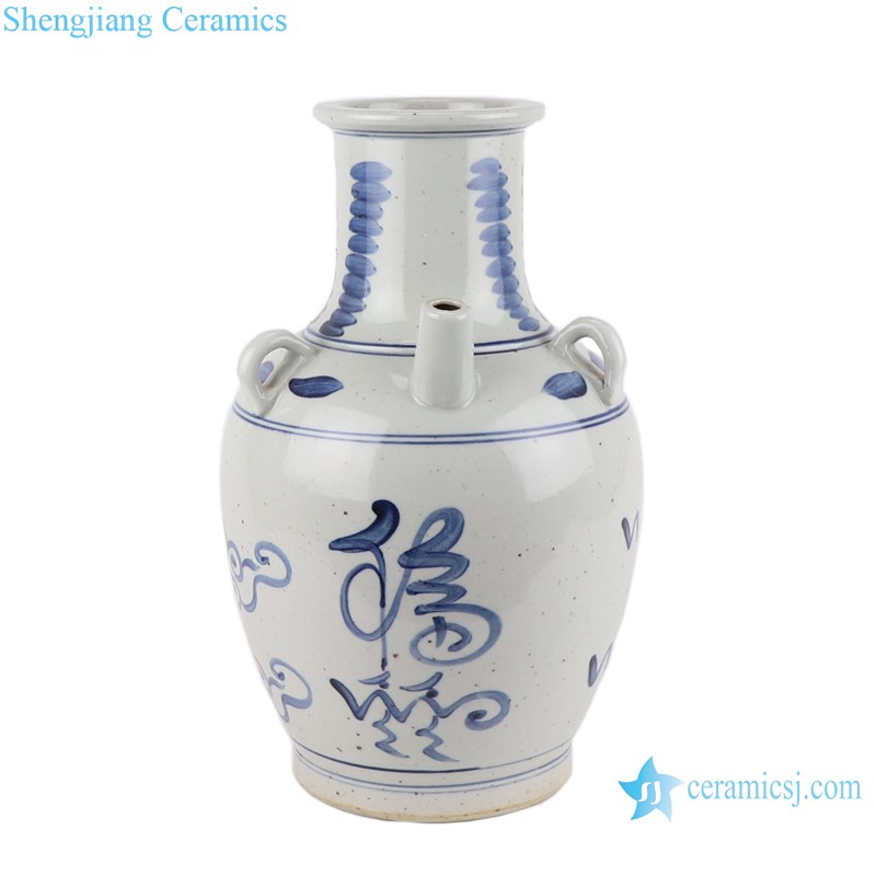 RZFB38 blue and white blessing word fu word pattern ceramic oil bottle shape  ceramic vase