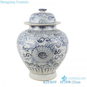 RZFB39 Blue and white hand painted sunflowers pattern ceramic ginger jar
