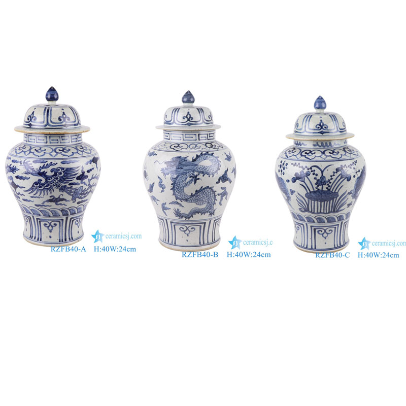 RZFB40-A-B-C Blue and white hand painted ceramic ginger jar
