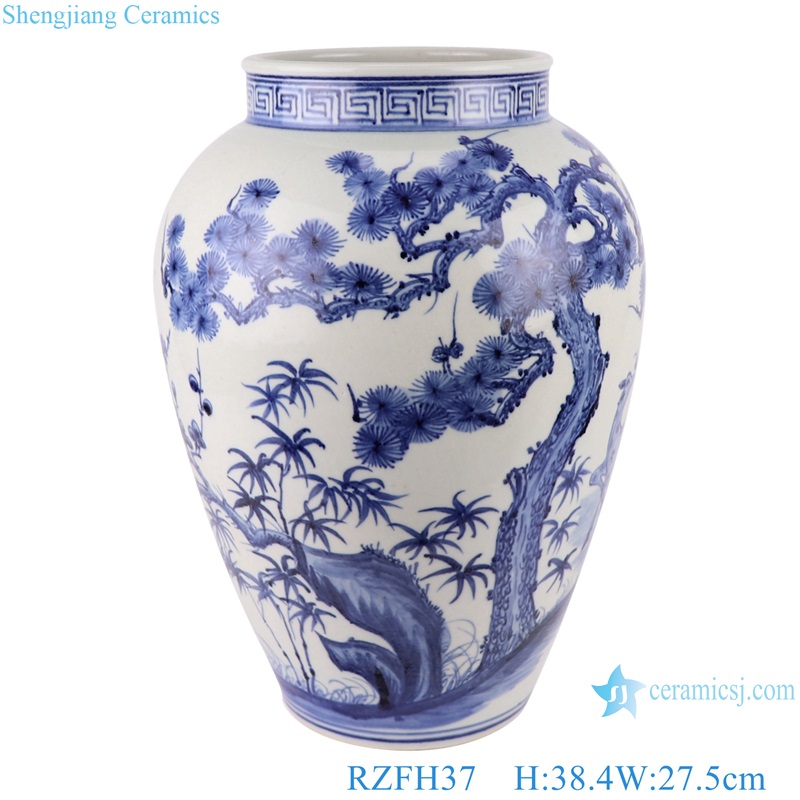Jingdezhen Porcelain pine and bamboo Plum Reindeer Design Hand painted Ceramic storage Pot Vases Decor