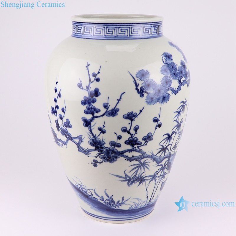RZFH37 Jingdezhen Porcelain pine and bamboo Plum Reindeer Design Hand painted Ceramic storage Pot Vases Decor