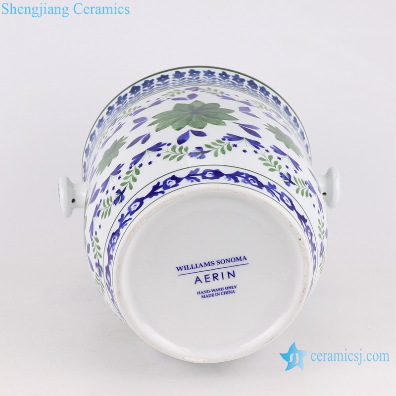 RZFS03-A Green blue and white color flower pattern ceramic basket flowerpot