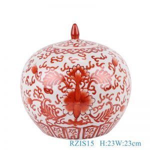 RZIS15 Hand-painted Fanhong Alum red lotus pattern ceramic Jar