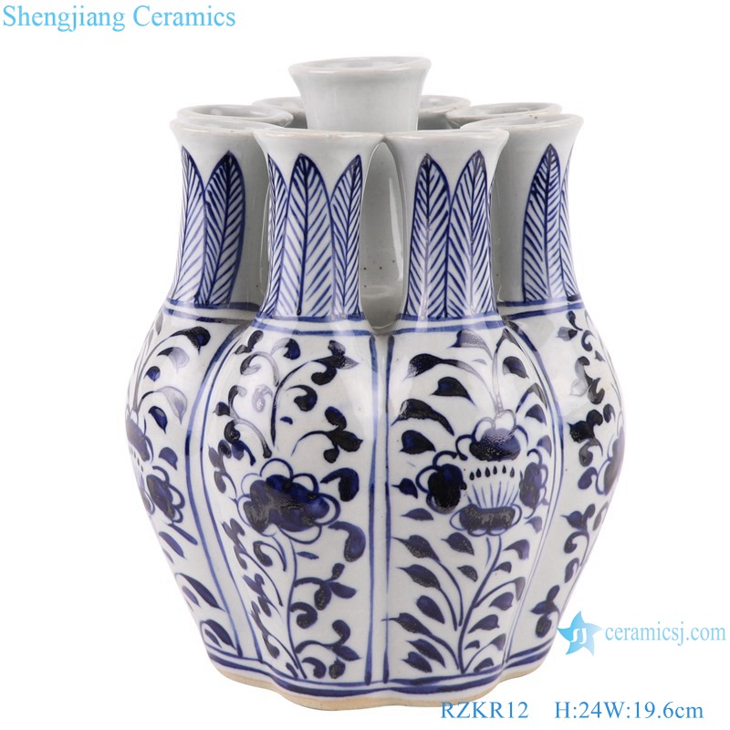 RZKR12 Jingdezhen Blue and White Tulipiere Porcelain Vase