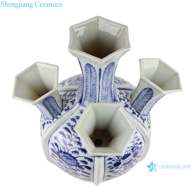 RZKR13 Jingdezhen Blue and White 5 holes Tulipiere Porcelain Vase