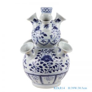 RZKR14 Chinese blue and white ceramic tulip gourd shape vase