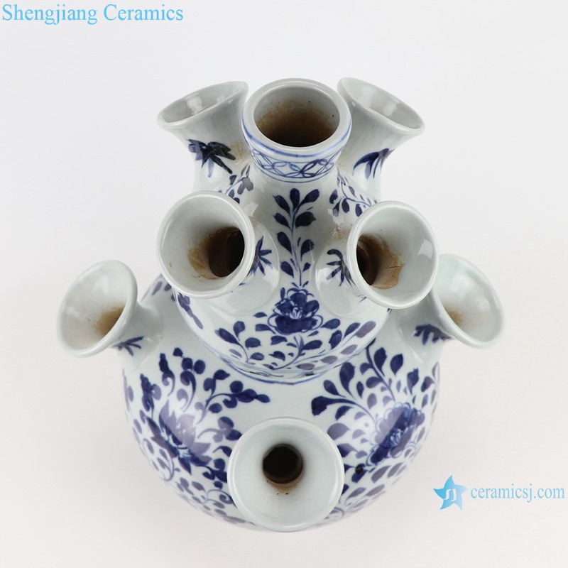 RZKR14 Chinese blue and white ceramic tulip gourd shape vase