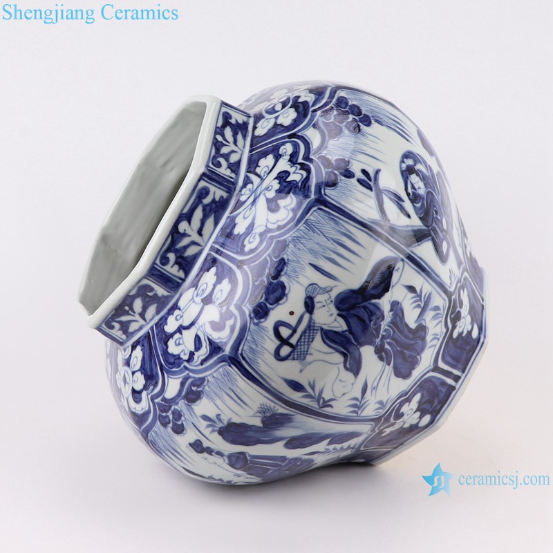 RZKR41 Jingdezhen antique yuan dynasty blue and white eight immortals eight directions ceramic pot